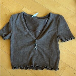 Pull&Bear Brown Ribbed Knit Top